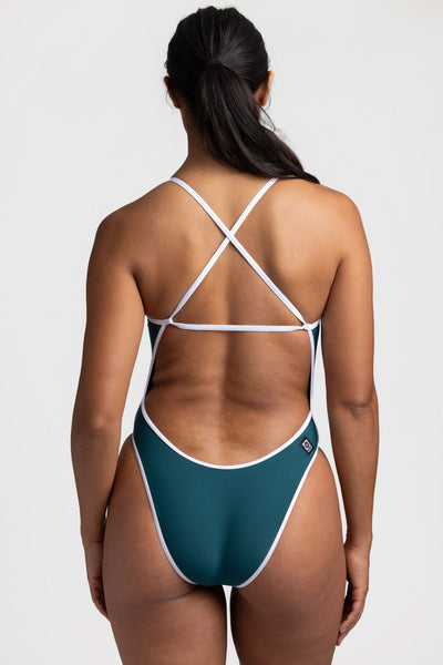 Xena Swim Onesie - Peacock Contrast