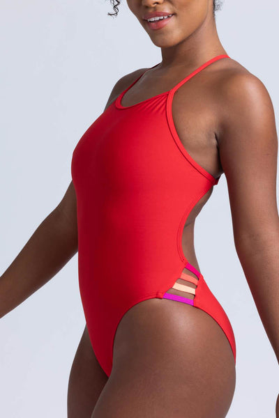 Split Swimsuit Women's Strawberry Print Contrast Color Button