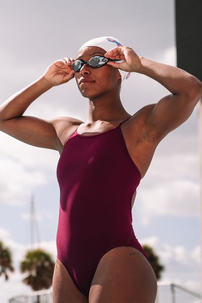 Weekday Shine sporty swimsuit in shiny red