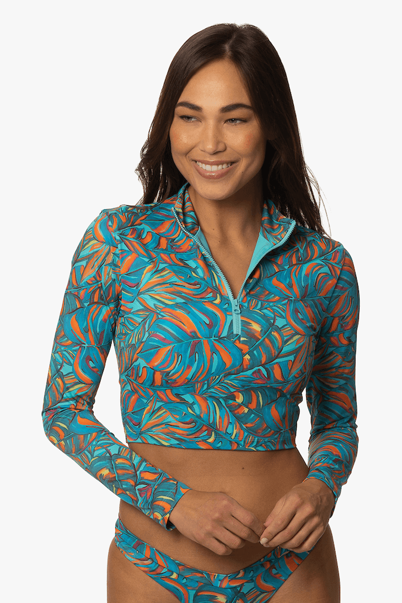 Tofino Long Sleeved Crop 1/4 Zipup Rash Guards Rashguard for Surfers
