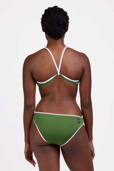 Male model wearing the Women's Whitney Bikini Bottom in the Mountain Mist contrast, standing in front of a grey background, shown from the back view

|| Size M, Hips 35"  