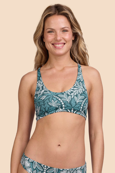 Female model wearing the Womens Blake Bikini Top in the Shorebreak print, standing in front of a yellow background shown from the front view

|| Size S, Bust 33"  