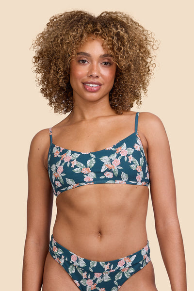 Female model wearing the Women's Hikari Bikini Top in the Islander Ribbed print, standing in front of a yellow background, shown from the front view

|| Size S, Bust 32.5"  