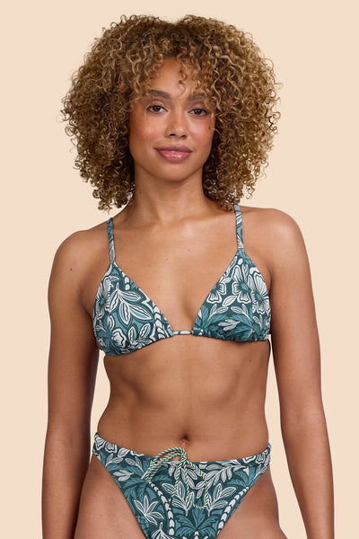 Female model wearing the Women's Margie Bikini Top in the Shorebreak print, standing in front of a yellow background shown from the front view

|| Size S, Bust 32.5"  
