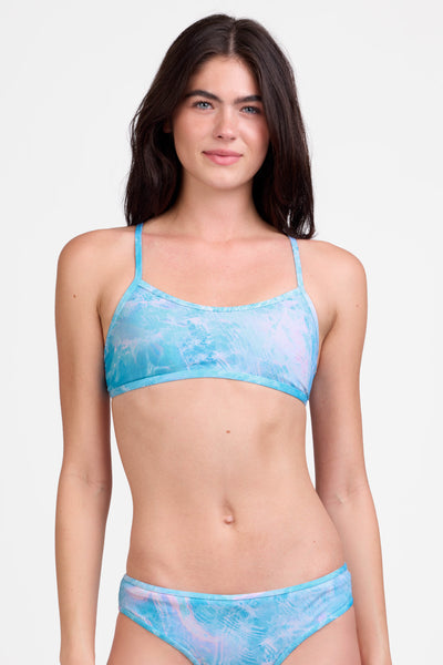 Female model wearing the Women's Jocelyn Bikini Top in the Odyssey print, standing in front of a grey background shown from the front view

|| Size S, Bust 31"  