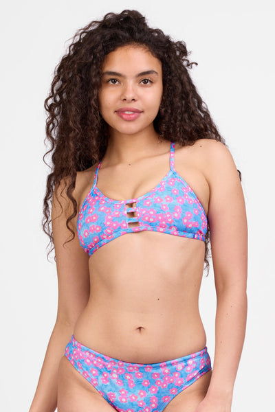 Female model wearing the Women's Tomcat Bikini Top in the Moody print, standing in front of a grey background shown from the front view

|| Size L, Bust 32"