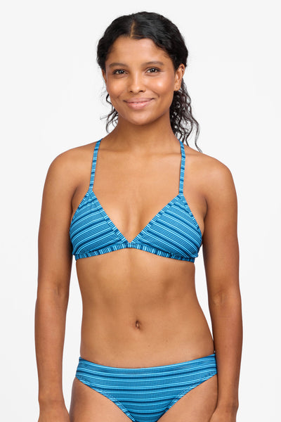 Female model wearing the Women's Triangle Bikini Top in the Drift print, standing in front of a grey background shown from the front view 

|| Size S, Bust 32.5"