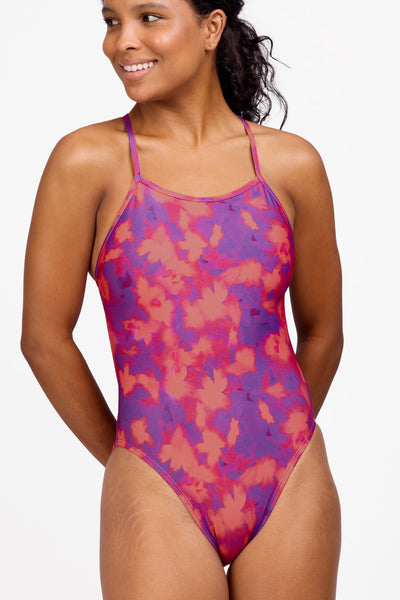 Female model wearing the Women's Jackson One Piece Swimsuit in the Canvas print, standing in front of a grey background shown from the front view

|| Size 30, Torso 59"  