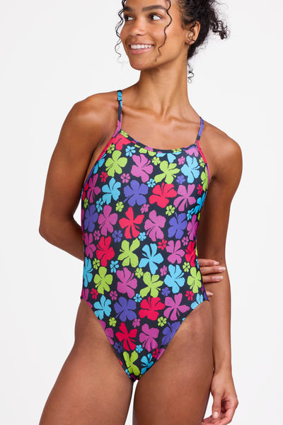 Female model wearing the Women's Michele One Piece Swimsuit in the Summernova print, standing in front of a grey background shown from the front view

|| Size 28, Torso 56"  