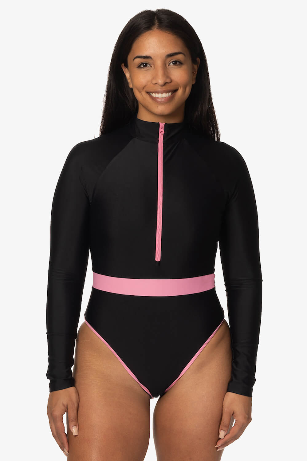 Womens One Piece Swimsuit Long Sleeve Rash Guard Surfing Swimwear Zip Front  Wetsuit Swimming Costume with Built in Bra